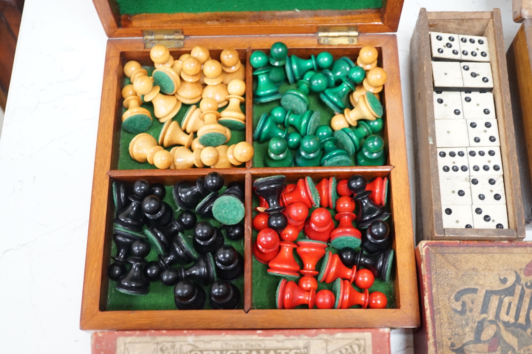 A collection of Victorian and Edwardian games, including Minoru, Revers, Jiggle-Joggle, Magnetic Fish Pond, gig saw puzzles and part chess sets, etc.